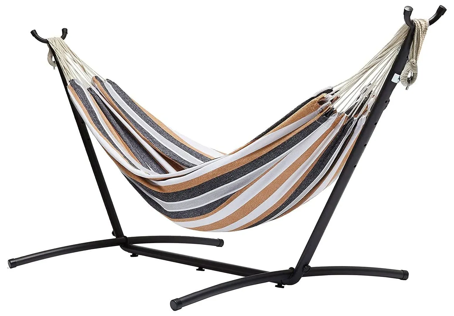 Amazon Basics Double Hammock with 9-Foot Space Saving Steel Stand and Carrying Case, 400 lb Capacity, Multi Color, 117 cm x 300 cm x 100 cm