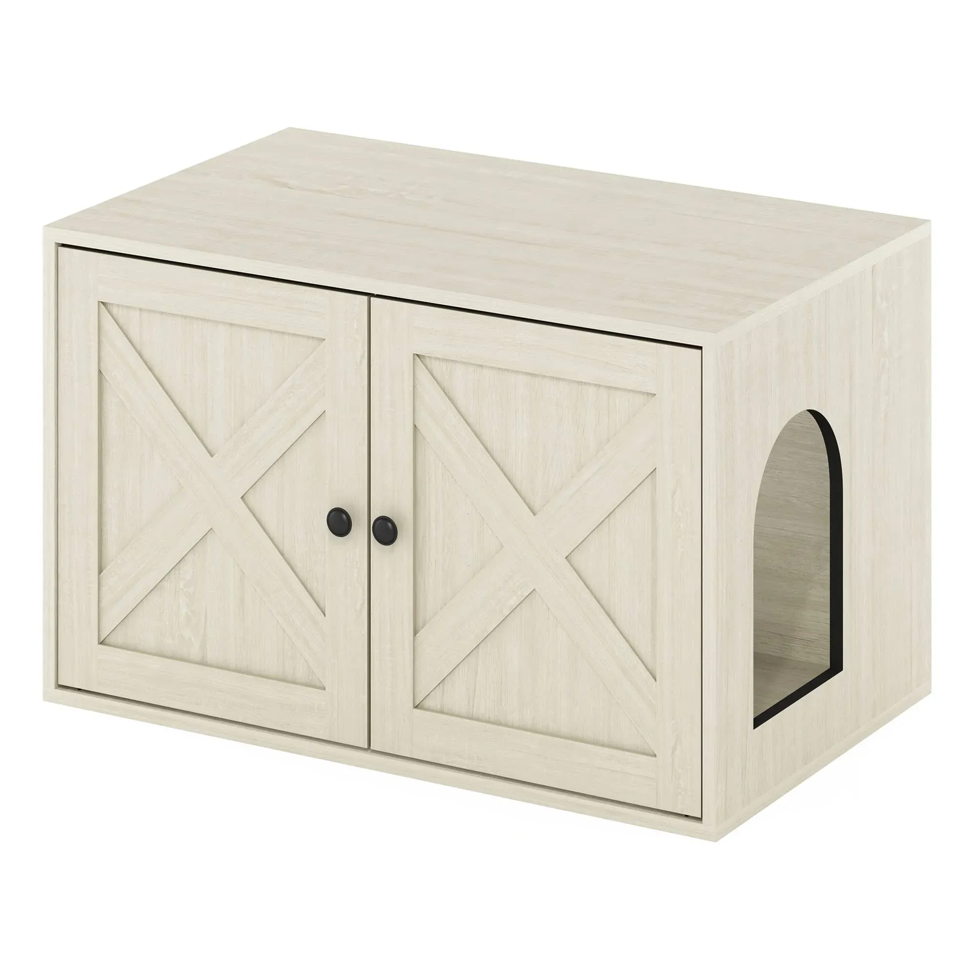 Furinno Fh22302ww Peli Farmhouse Cat Litter Box Enclosure, White Wash