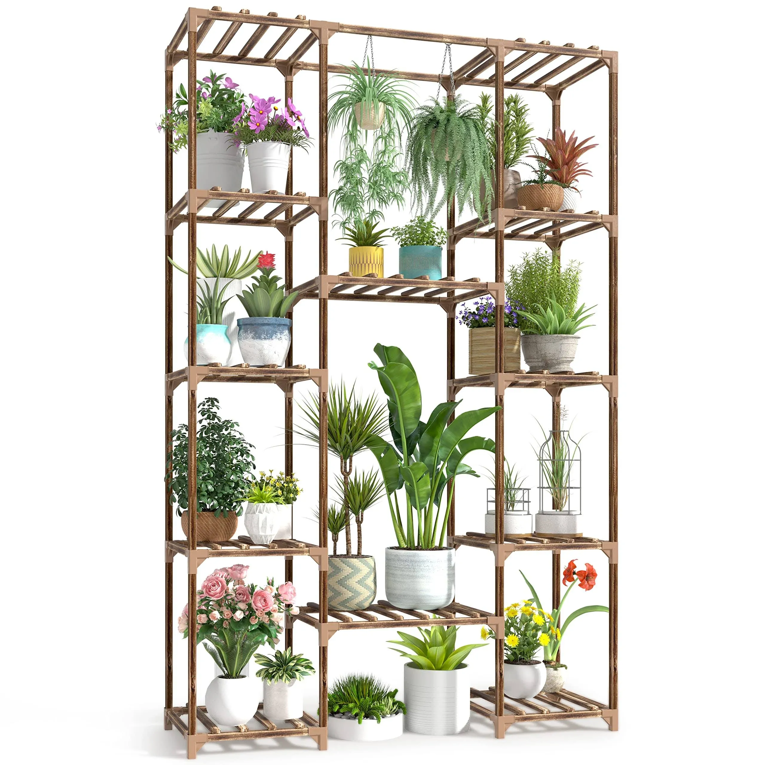  Wood Plant Stand Indoor Outdoor, 62.2&#034; Tall Flower Shelf 14\xa0pots\xa0\xa062&#034;\xa0T<wbr/>all