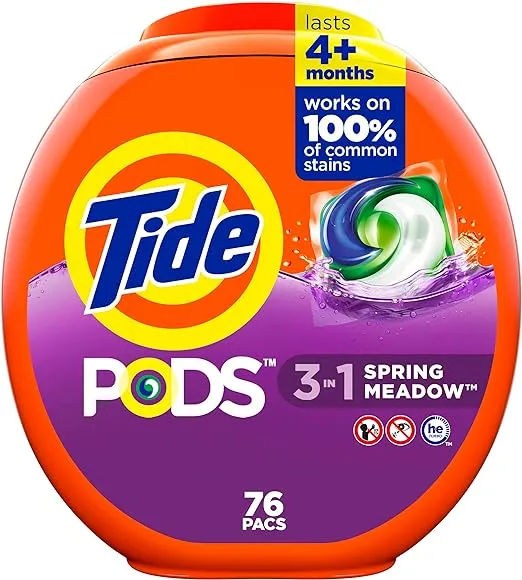 Tide PODS Liquid Laundry Detergent Soap Pacs HE Compatible 76 Count Powerful 3-in-1 Clean in one Step Spring Meadow Scent