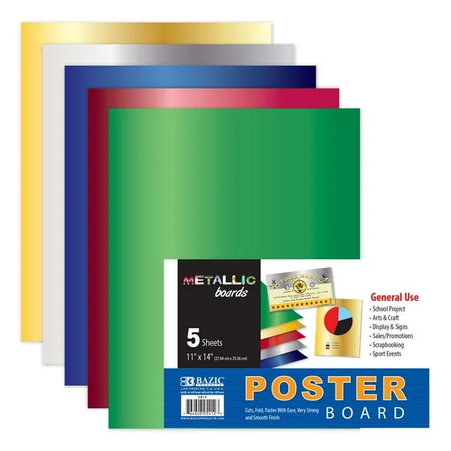 BAZIC Products Metallic Poster Board, 11&#034; X 14&#034; - Assorted Colors