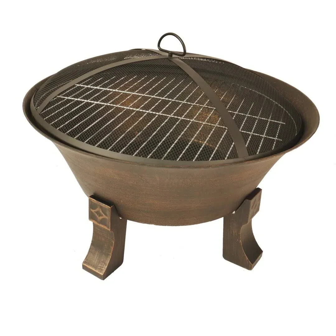 Bluegrass Living 26 in. Cast Iron Deep Bowl Fire Pit with Cooking Grid, Weather Cover, Spark Screen, and Poker - Bfpw26D-Cc