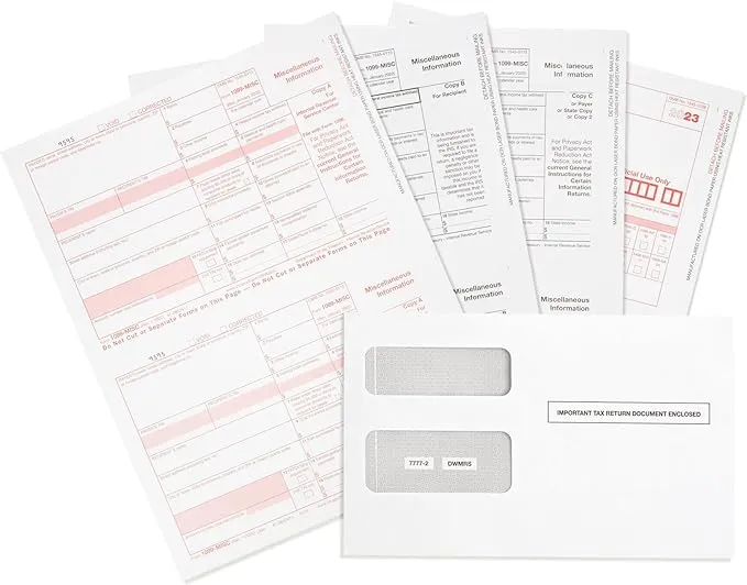 2023 Blue Summit Supplies Tax Forms, 1099 MISC 4 Part Tax Forms Bundle with Self Seal Envelopes, 50-Count