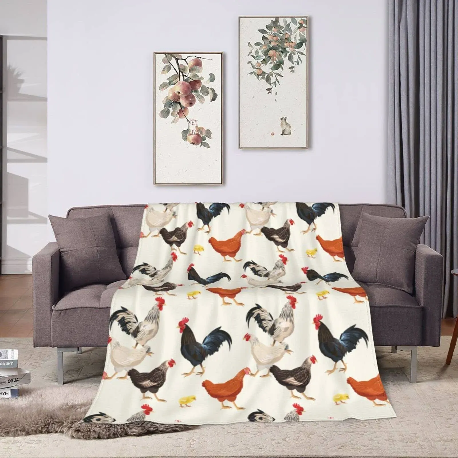 AISDE Cute Chicken Printed Blanket Soft Fuzzy Flannel Plush Throw Blanket for ...