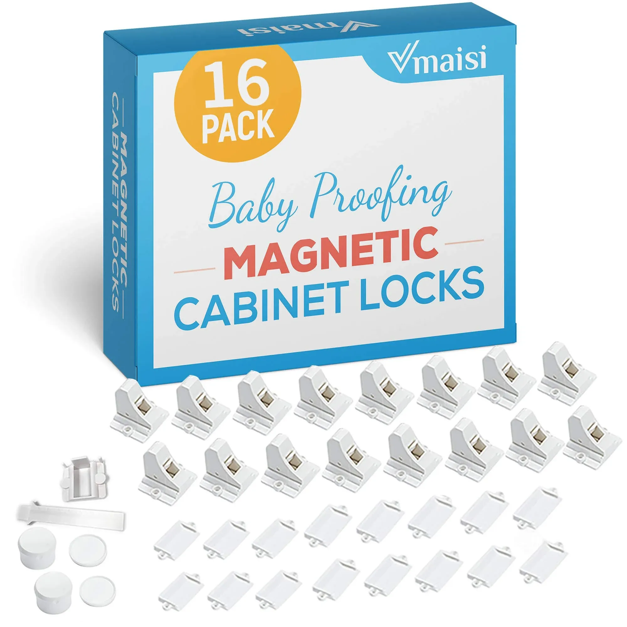 16 Pack Child Safety Magnetic Cabinet Locks - Children Proof Cupboard Baby Lo...