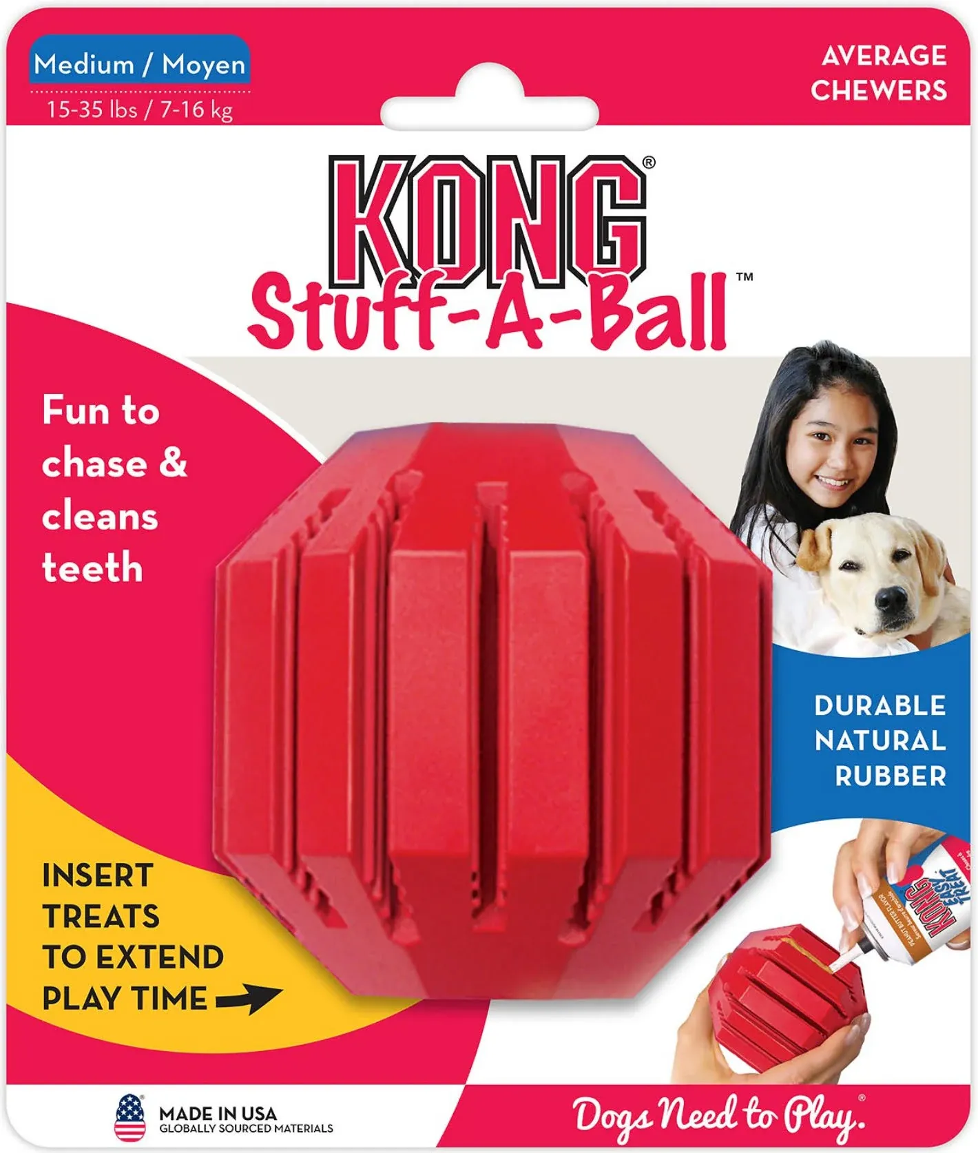 KONG Stuff-A-Ball Dog Toy, Medium, Red