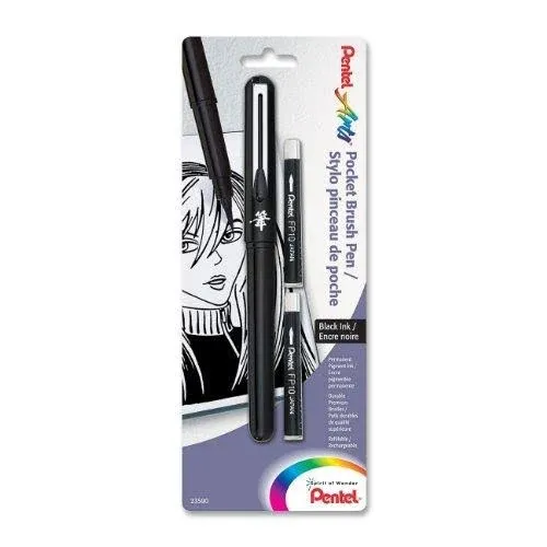 Pentel Arts Pocket Brush Pen, Includes 2 Black Ink Refills (GFKP3BPA) 3 Sets