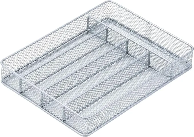 Honey-Can-Do KCH-02157 Steel Mesh 3-Compartment Cutlery Utensil Organizer, Silver