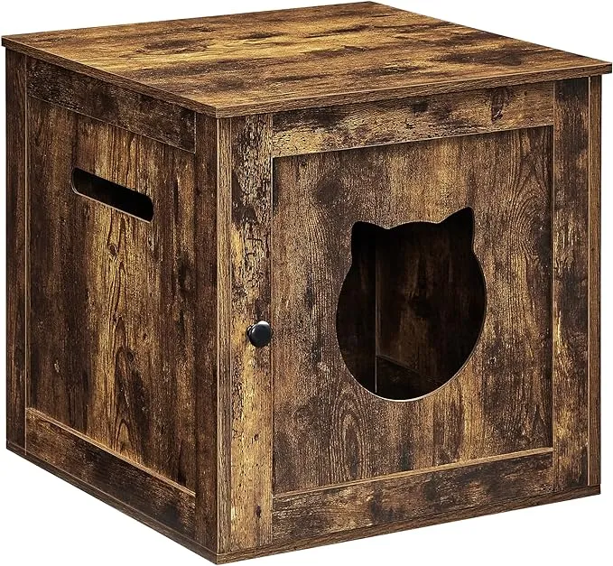 FEANDREA Cat Litter Box Furniture, Hidden Litter Box Enclosure Cabinet with Single Door, Indoor Cat House, End Table, Nightstand, Rustic Brown UPCL004X01 20.5" x 20.5" x 19.7"