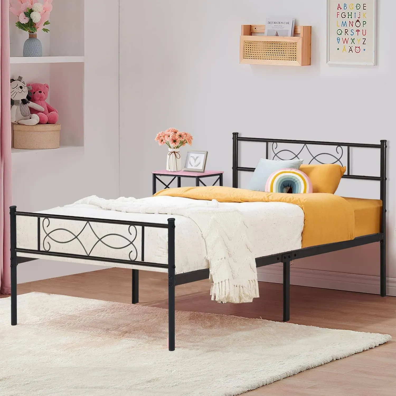 14&#034; Twin Size Metal Platform Bed Frame with Headboard,Prem<wbr/>ium Steel Slat Support