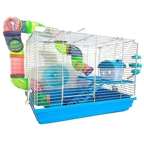 2-Tiers Syrian Hamster Habitat Home Cage Rodent Gerbil Mouse Mice Tube Tunnel 