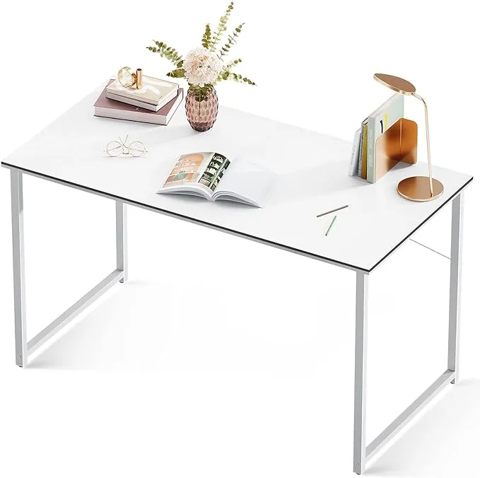 Coleshome 48 inch Computer Desk, Modern Simple Style Desk for Home Office, Study Student Writing Desk, White