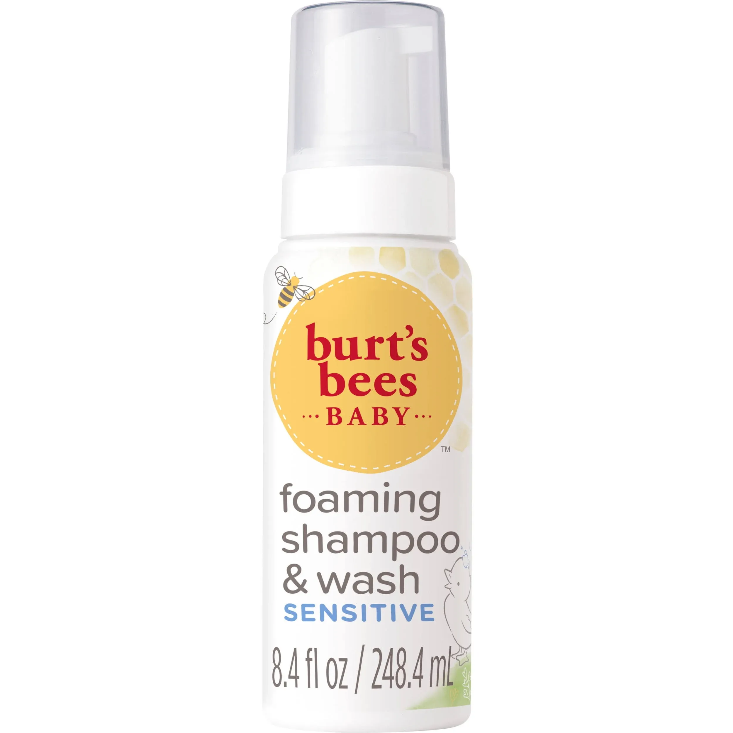 Burt's Bees Baby Sensitive Foaming Shampoo and Wash, Fragrance Free, Tear Free, 8.4 Fluid Ounces