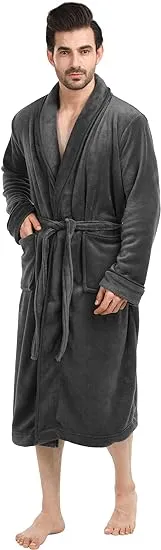 NY Threads Luxurious Men's Shawl Collar Fleece Bathrobe Spa Robe