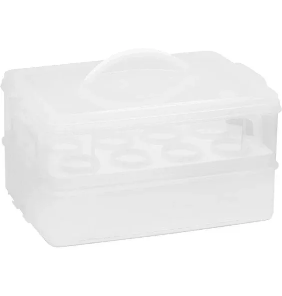 Snapware Plastic Snap 'N Stack 2-Layer Cookie, Cake, Cupcake and Brownie Storage Carrier, 14.25" L x 10.5" W, Red