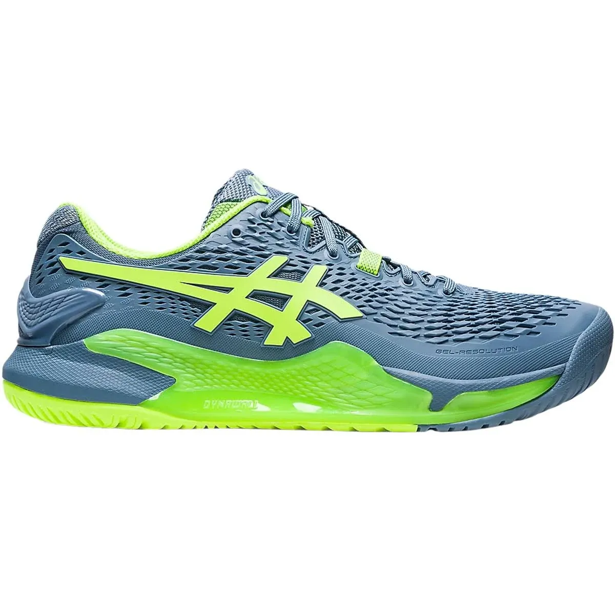 ASICS Men's GEL-Resolution 9 Wide Tennis Shoes (Steel Blue/Hazard Green)