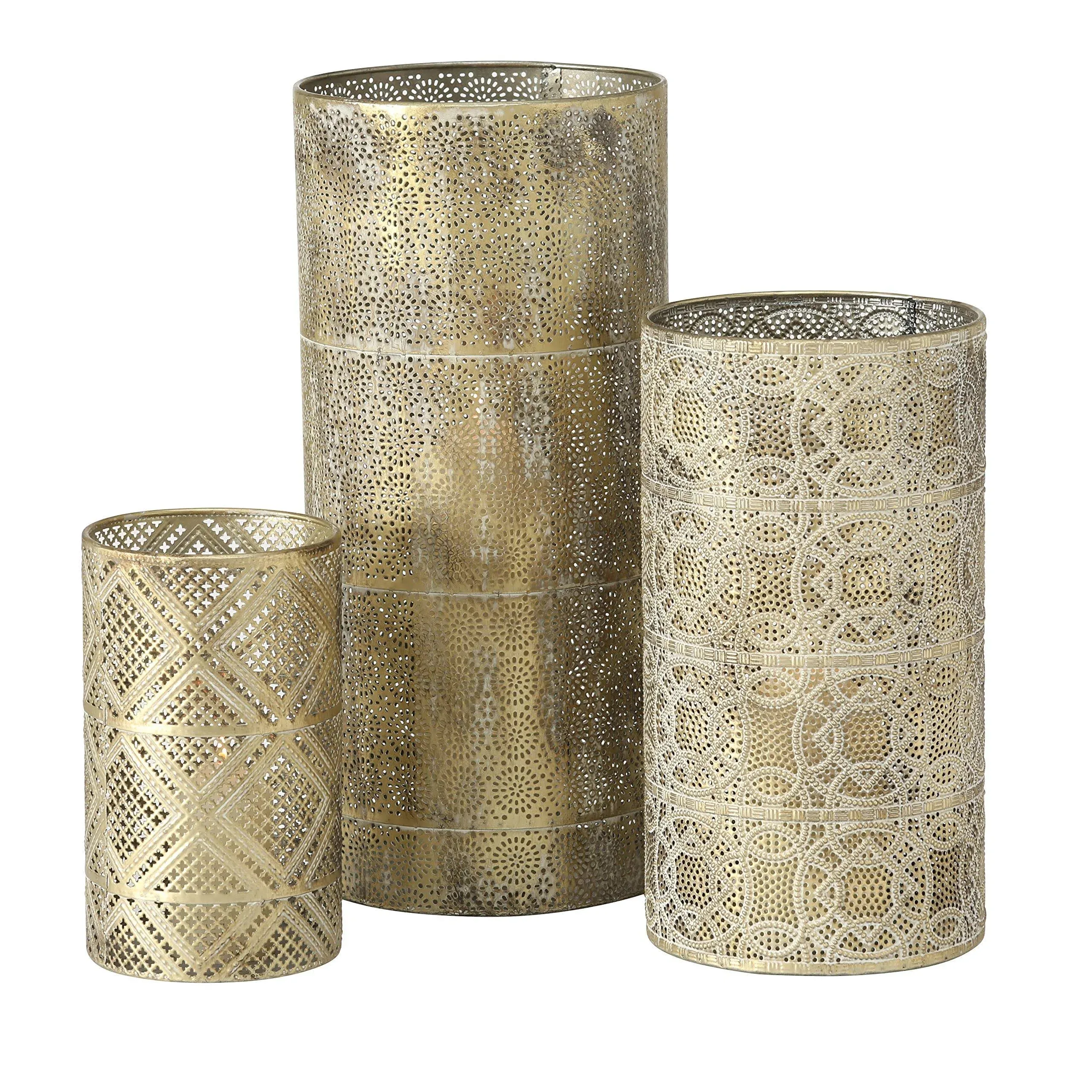 3 Piece Golden Lattice Candle Lantern Set - Mediterranean - Candleholders - by Whole House Worlds | Houzz