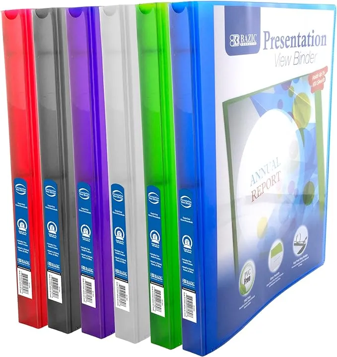 BAZIC 3 Ring Binder 1/2" Poly Presentation View Binders, 100 Sheets, 6-Count