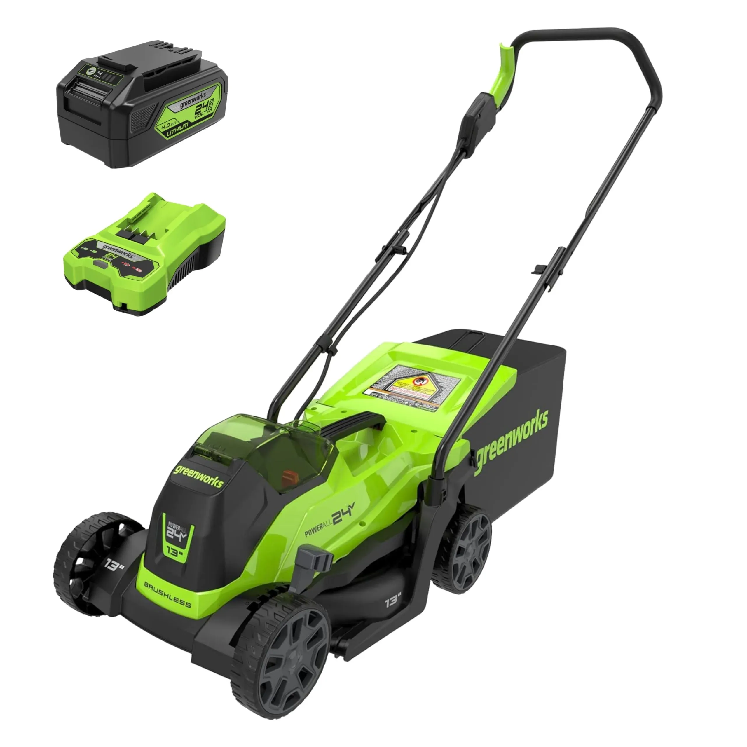 Greenworks 24V 13" Brushless Lawn Mower, 4Ah USB Battery and Charger Included ...