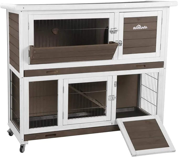 Aivituvin Rabbit Hutch Bunny Cage Indoor Outdoor Guinea Pig Cage with Deep No Leakage Pull Out Tray,2 Story