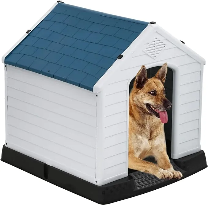 FDW Dog House Indoor Outdoor Durable Ventilate Waterproof Pet Plastic Dog House for Small Medium Large Dogs Insulated Puppy Shelter Kennel Crate with Air Vents and Elevated Floor