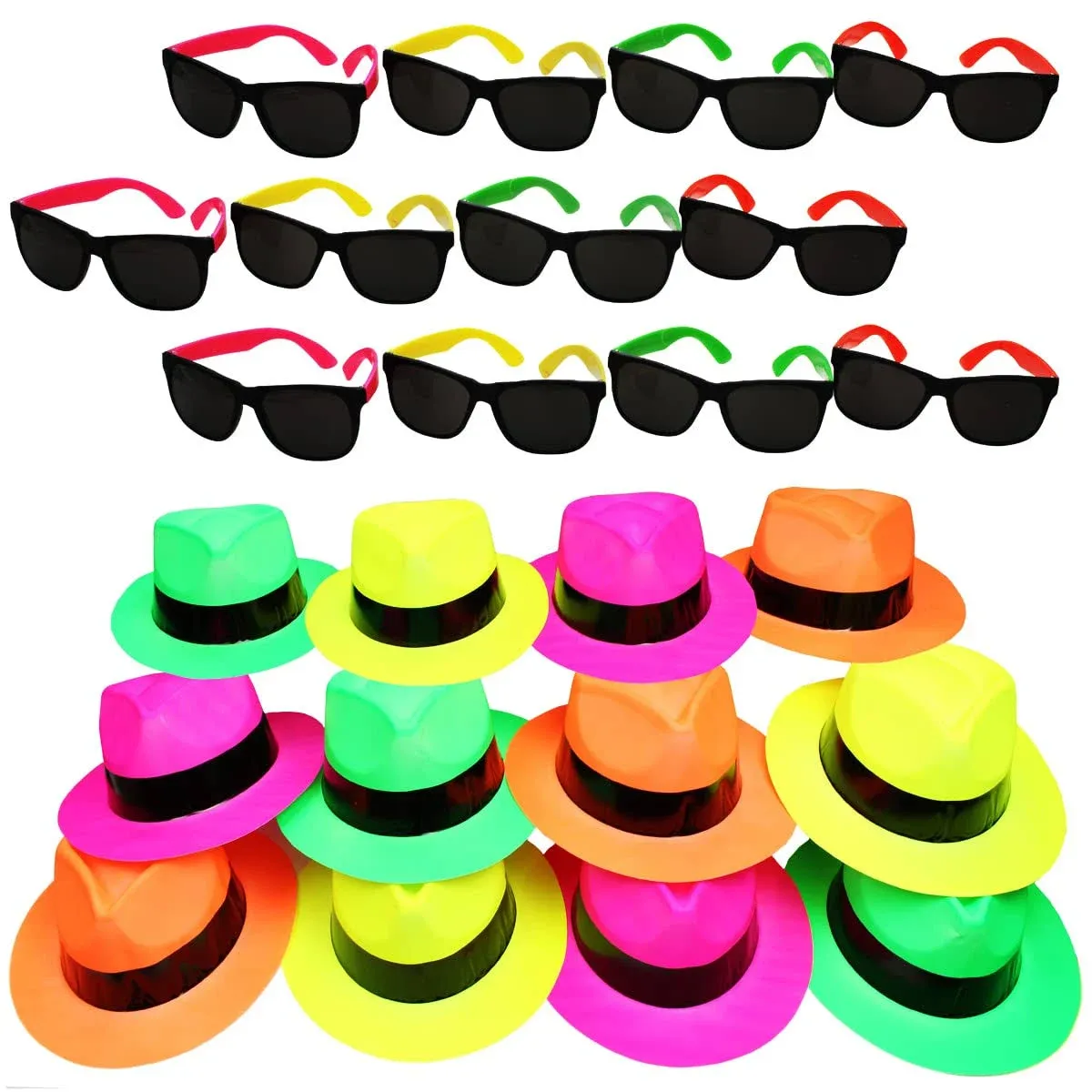 Funny Party Hats Neon Party Supplies - Fedora Party Hats with Party Sunglasses ...