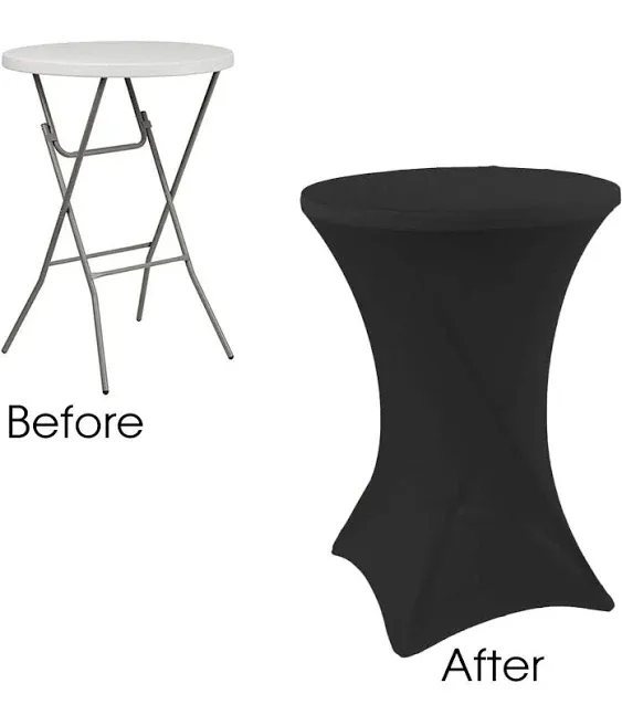 32x43 Inch Round Spandex Cocktail Tablecloth Black Elastic Fitted Highboy Bar...