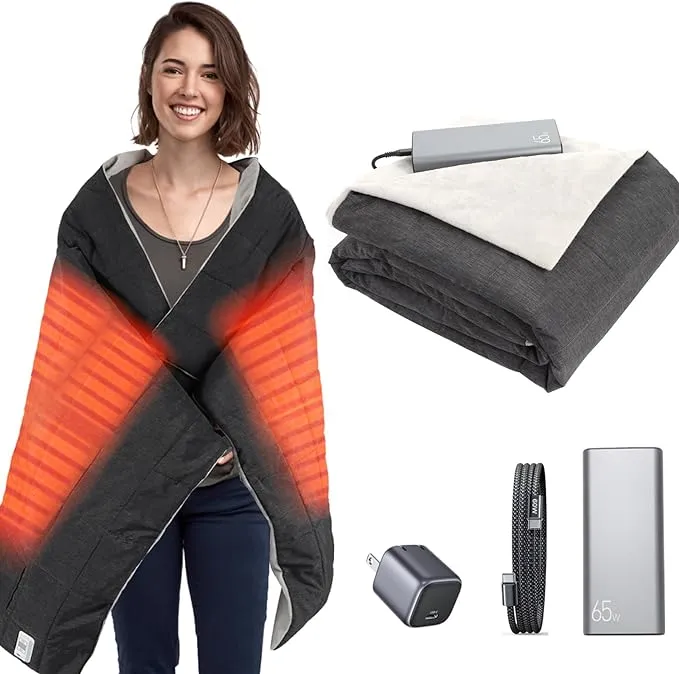 Portable Heated Blanket Battery Operated, Cordless Heated Throw Blanket with Battery Pack, Rechargeable Battery Powered Heating Blanket for Outdoors and Camping