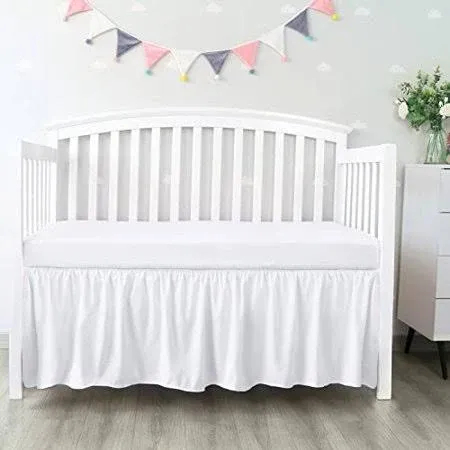 Crib Bed Skirt 4 Sides Pleated Dust Ruffle for 14 Inch (Pack of 1), White 