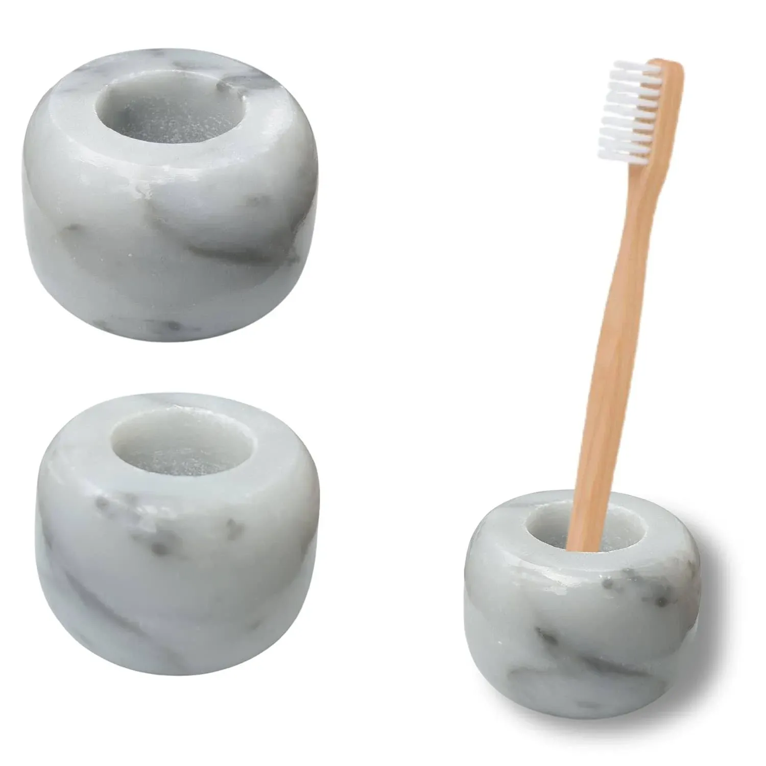 CraftsOfEgypt White Marble Toothbrush Stand/Holder - Real Marble Toothbrush Stand - Minimalist Modern Single Tooth Brush Holder. Pack of 2