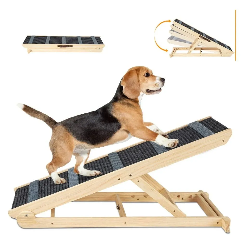 Adjustable Dog Cats Ramp, Folding Portable Wooden Pet Ramp for All Small and Older Animals - 42" Long and Adjustable from 14” to 26” - Rated for 200lbs - Lightweight Dog Car Ramps for SUV, Bed, CouchAdjustable Dog Cats Ramp, Folding Portable Wooden Pe…