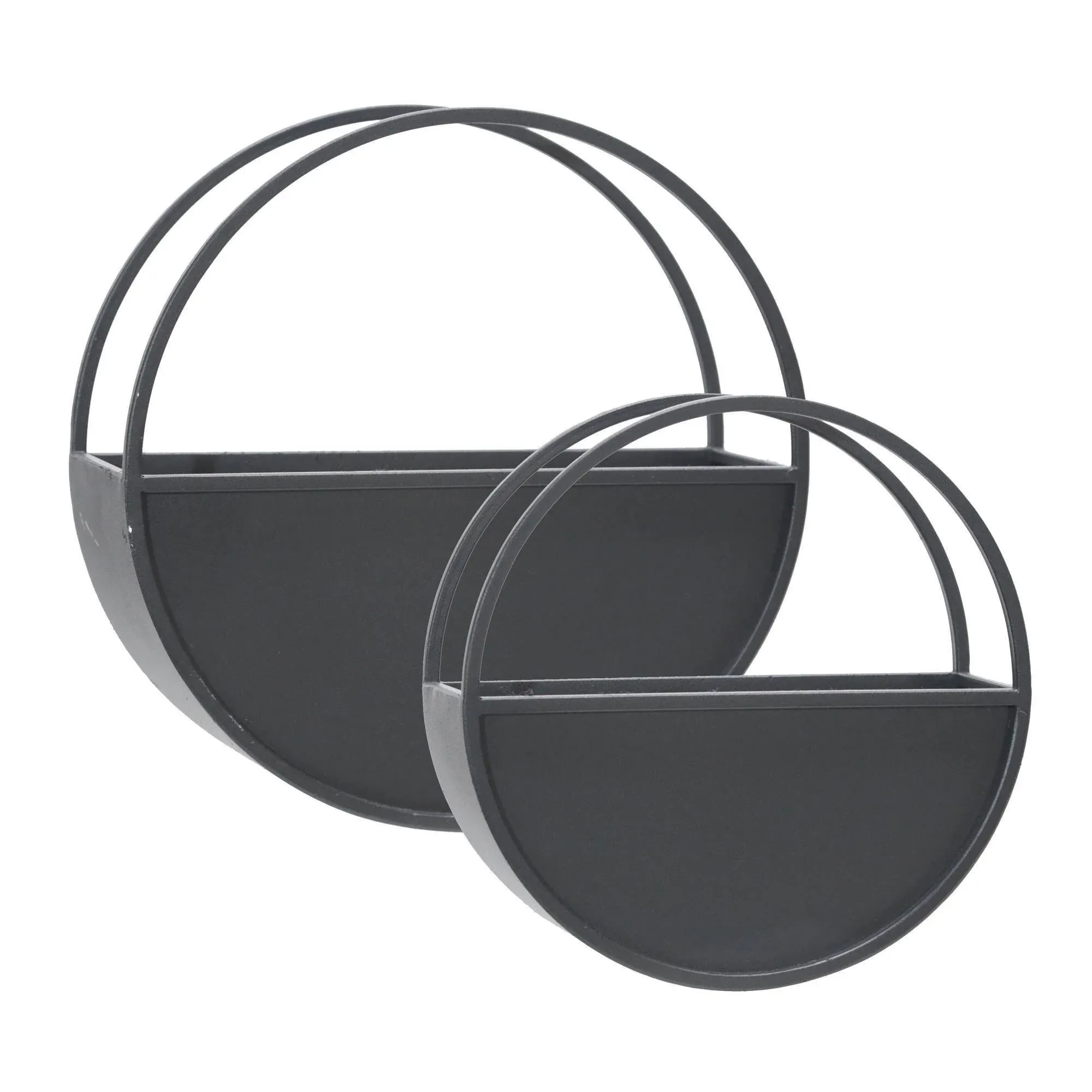 Black Set of 2  Metal 9/12" Round Wall Planters