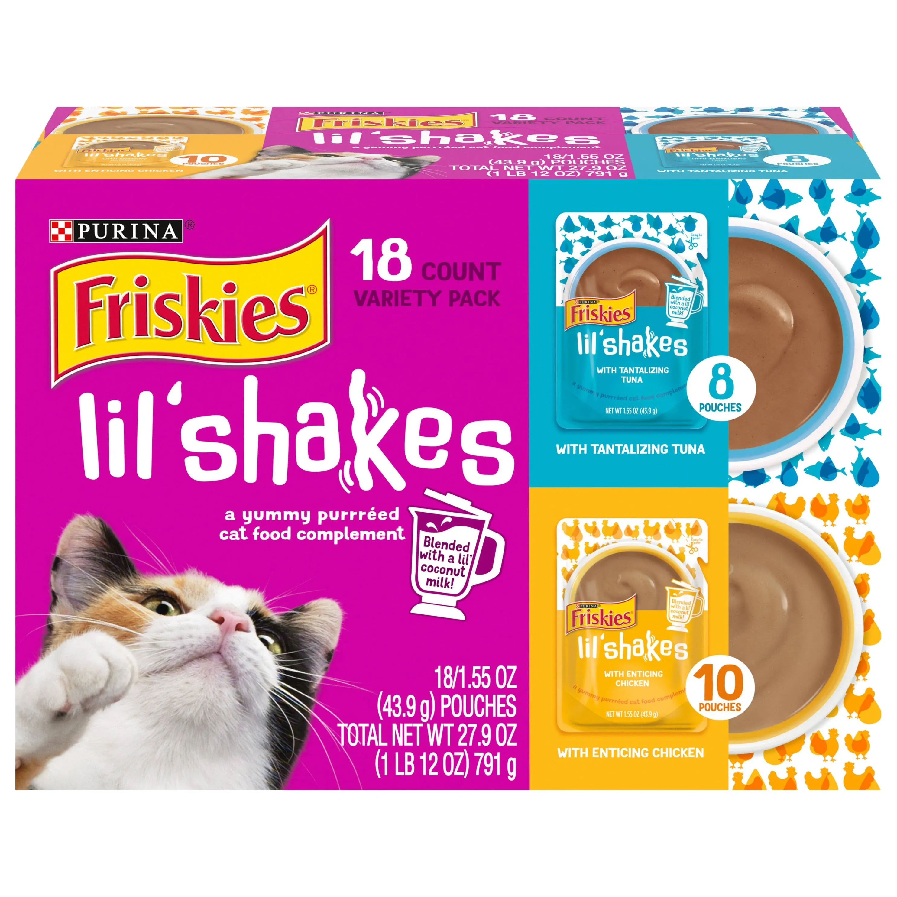 Friskies Lil' Shakes Cat Food, Variety Pack - 18 pack, 1.55 oz pouches