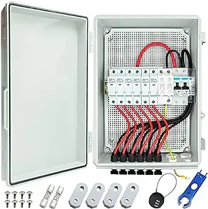 DEEKOOL Upgraded 6 String Solar Combiner Box, PV Combiner Box with 63A Air Circuit Breaker, and IP65 Waterproof for Solar Panel System