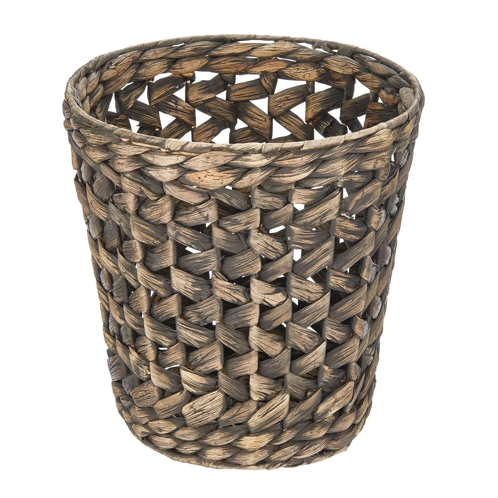 mDesign Small Hyacinth Round Natural Woven Garbage Wastebasket Trash Can, Black ...