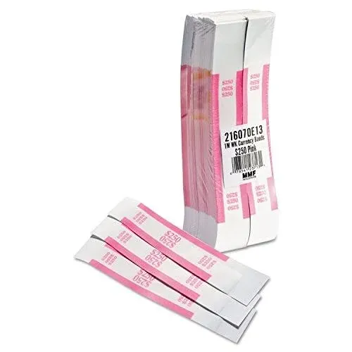 400250 Currency Straps, Pink, $250 in Dollar Bills, 1000 Bands/Pack