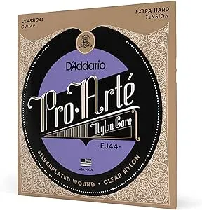 D'Addario Guitar Strings - Pro-Arte Classical Guitar Strings - EJ44 - Nylon Guitar Strings - Silver Plated Wound, Nylon Core - Extra-Hard Tension, 1-Pack