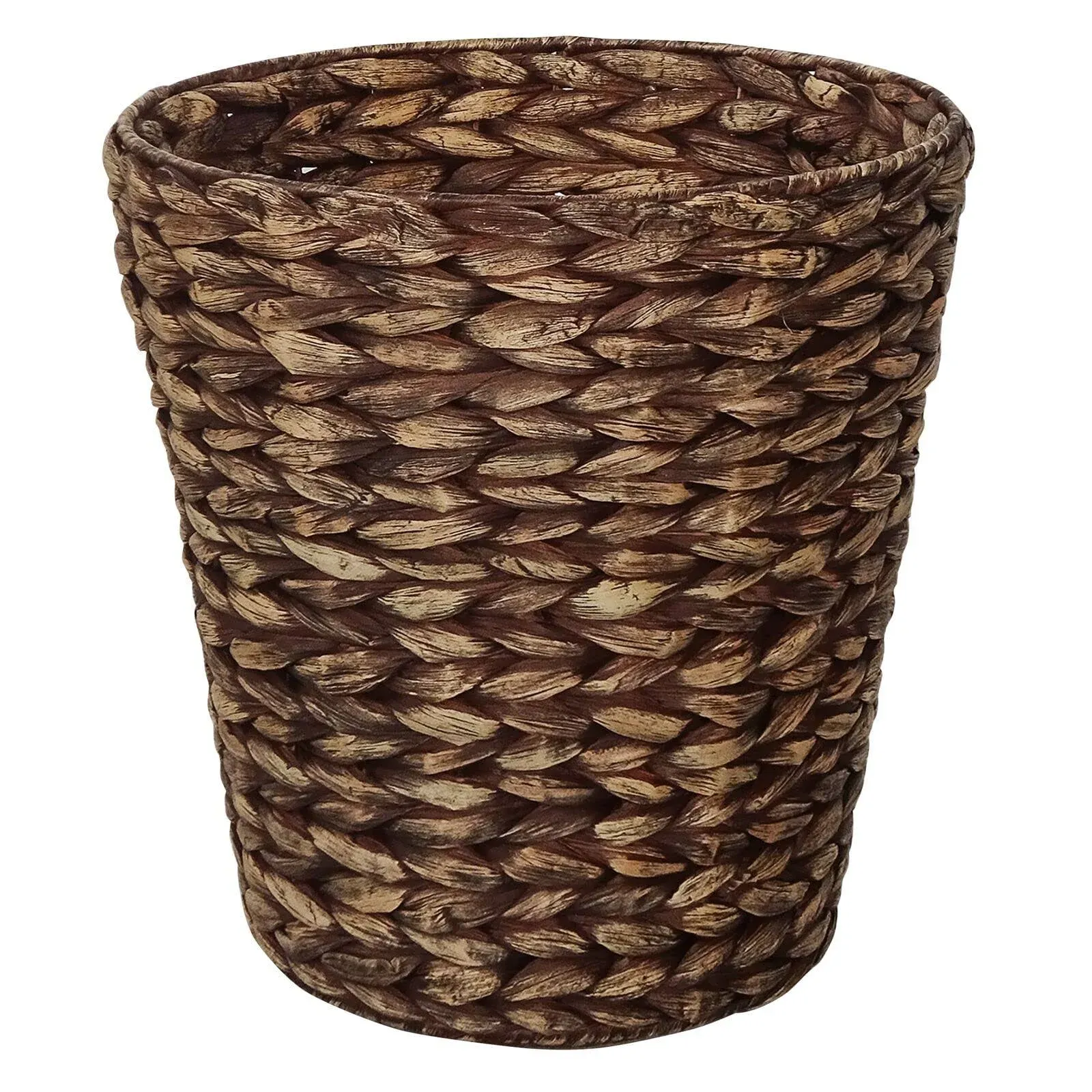 mDesign  Hyacinth Round Natural Woven Garbage Wastebasket Trash Can, Brown