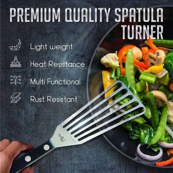 MIU Fish Spatula Stainless Steel, Flexible, Polished Metal, Corrosion Resistant, Kitchen Slotted Turner [Upgraded Version]