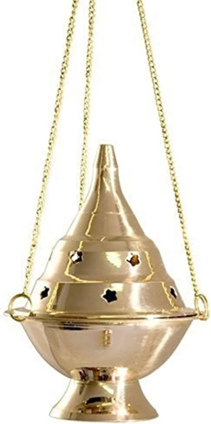 Compact Brass Hanging Censer for Charcoal and Resins - Spiritual Rituals 4.5&#039; H