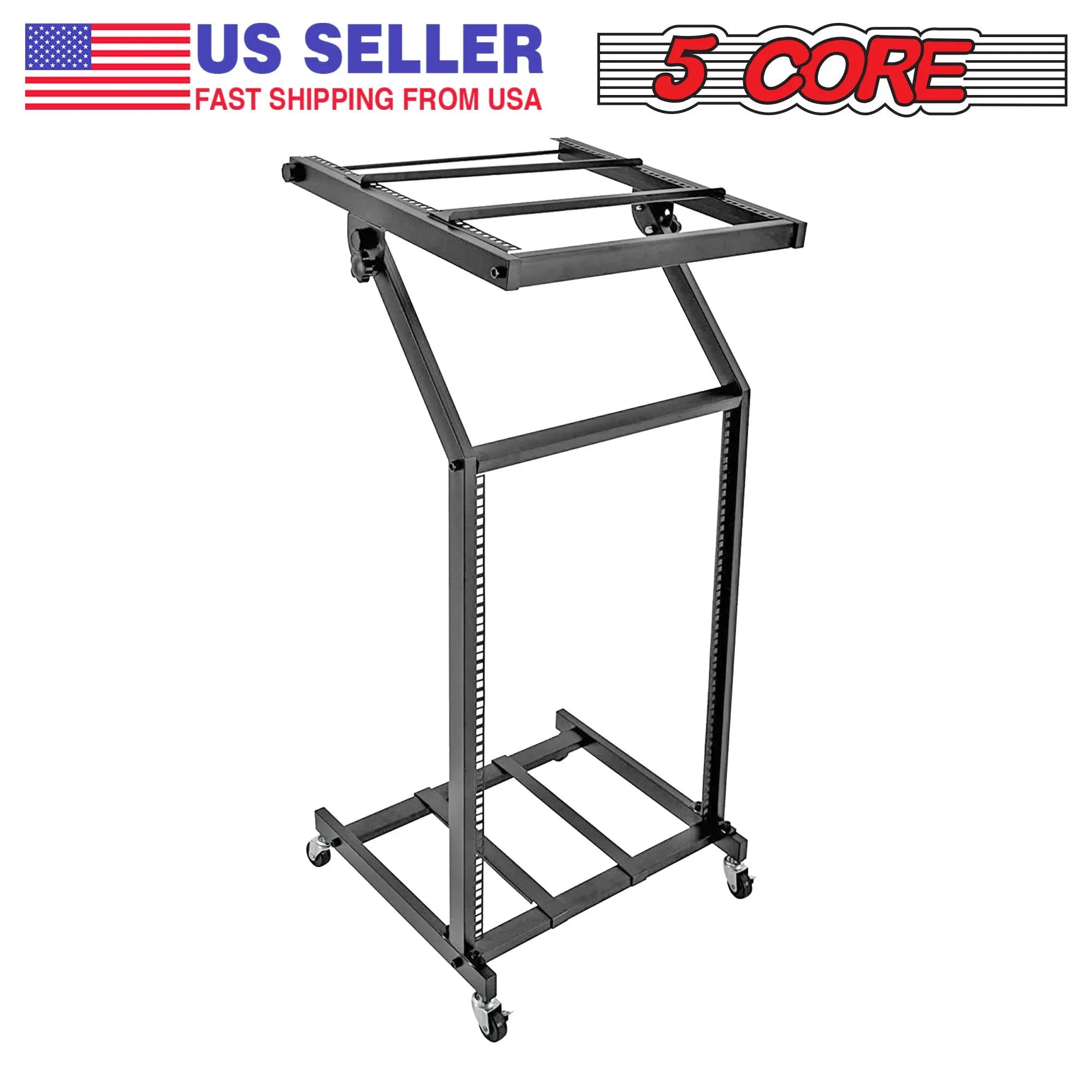 5 Core 16U DJ Mixer Stand • Adjustable Rack Mount • Professional Rolling Stage Mixer Cart w Wheel