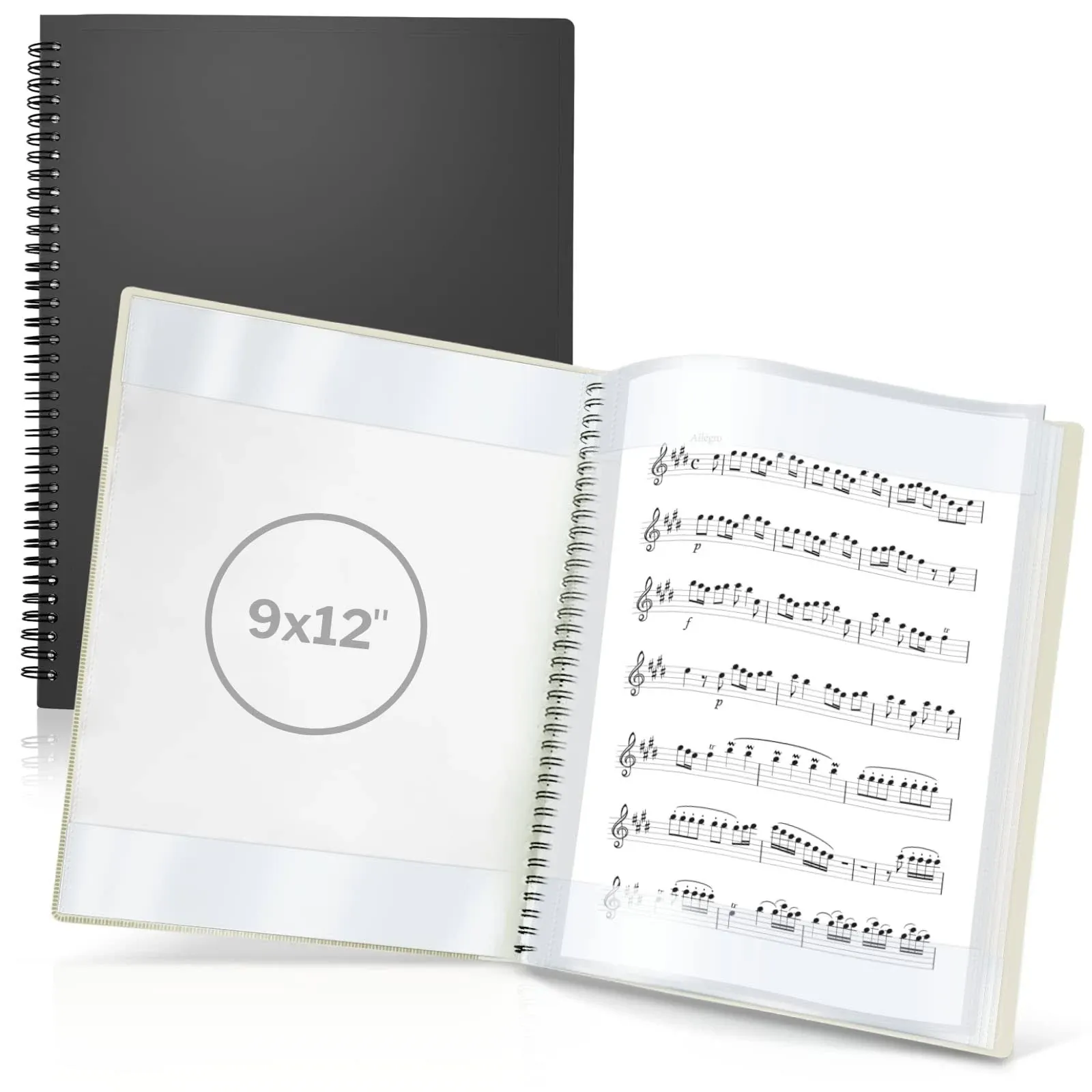 CRANBURY Sheet Music Folder 9x12 Binder - Black Spiral Bound Writable Pages S