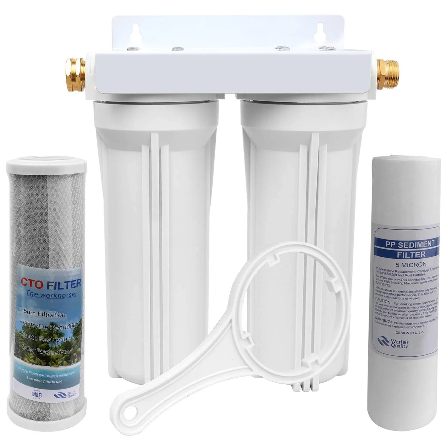 OKBA External RV Dual Water Filter System for RVs Boats Motor Homes Marines,Included Two Fliters and Mounting Bracket