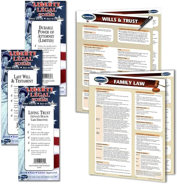 Family Law Legal Planning Kit - USA Legal Forms (Last Will and Testament, Power of Attorney, Healthcare Directive Forms) & 2 Laminated Legal Reference Guides