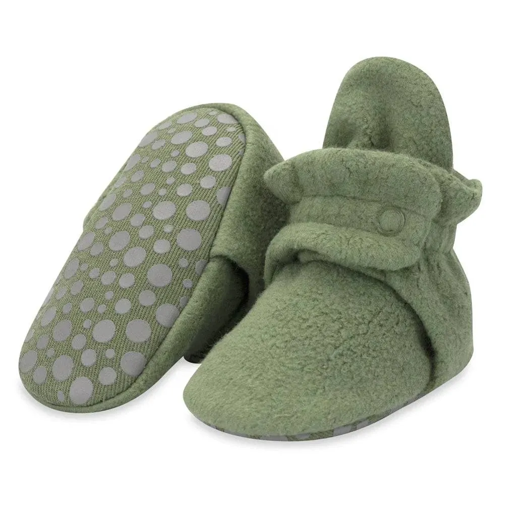 Zutano Organic Cotton Gripper Baby Bootie - Olive