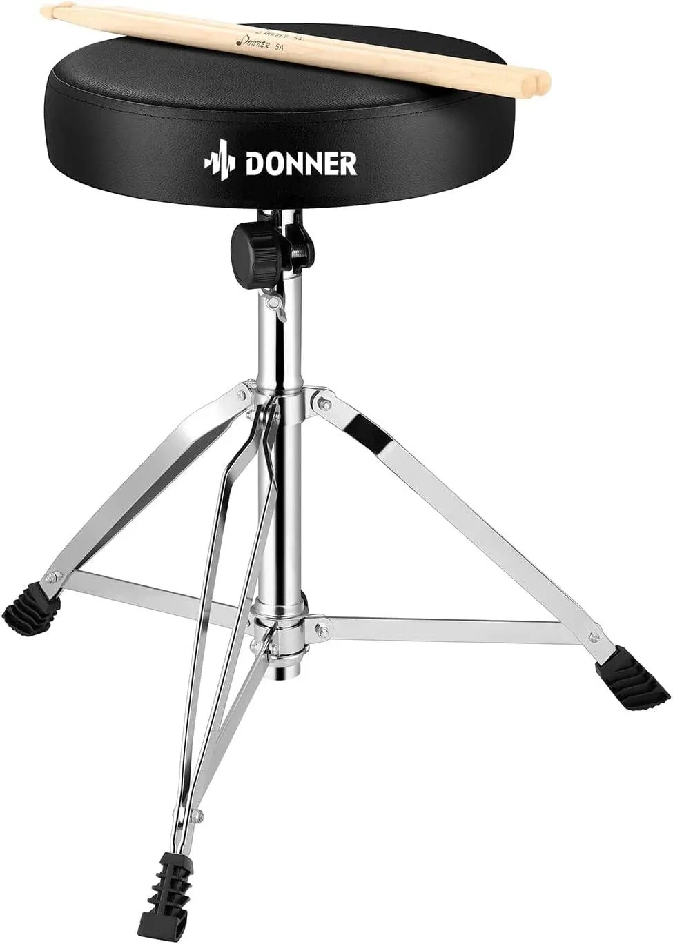 Adjustable Padded Drum Throne Set + 5A Drumsticks with Height Adjustability