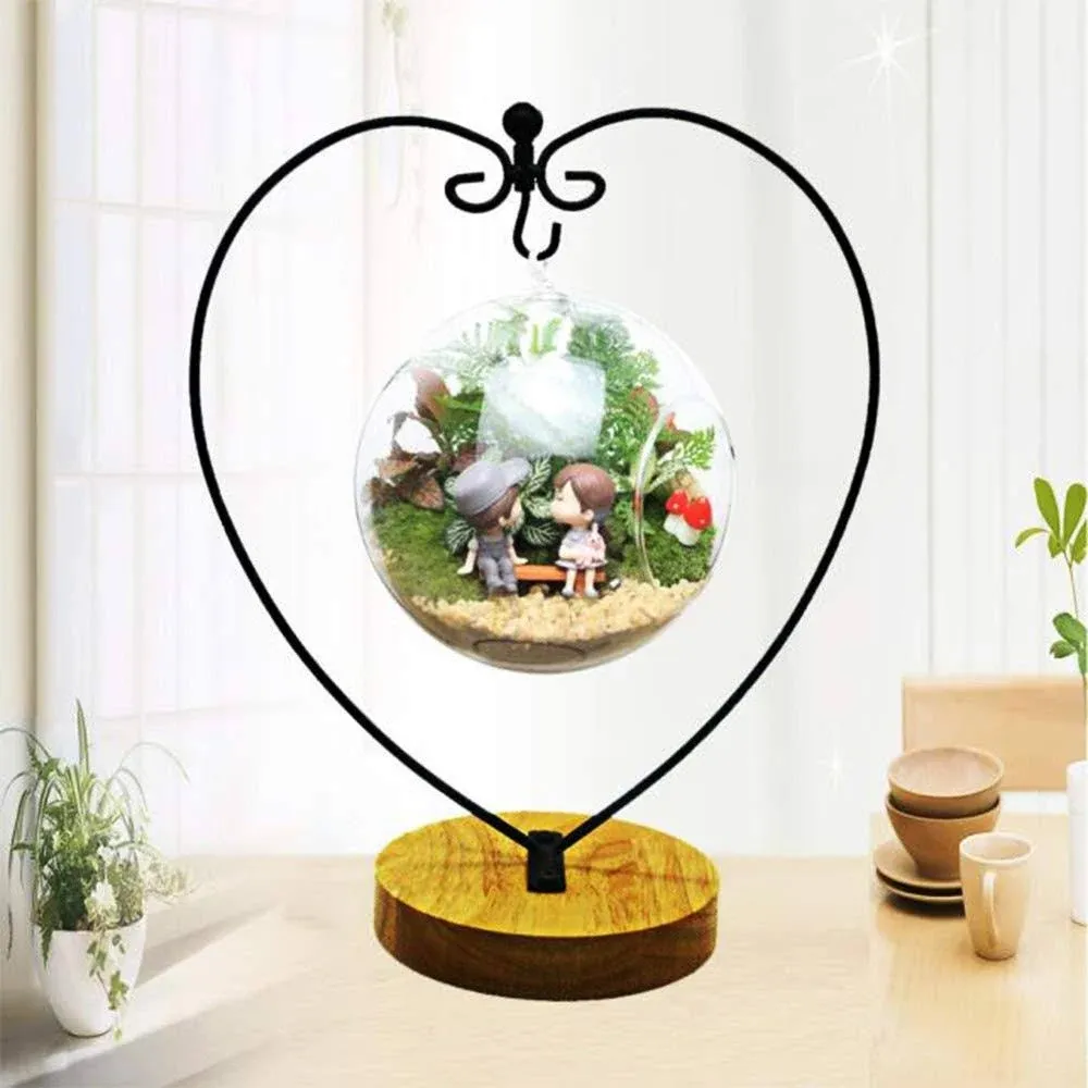 Ornament Display Stand for Hanging Glass Terrarium Wood Base Creative Decorat...