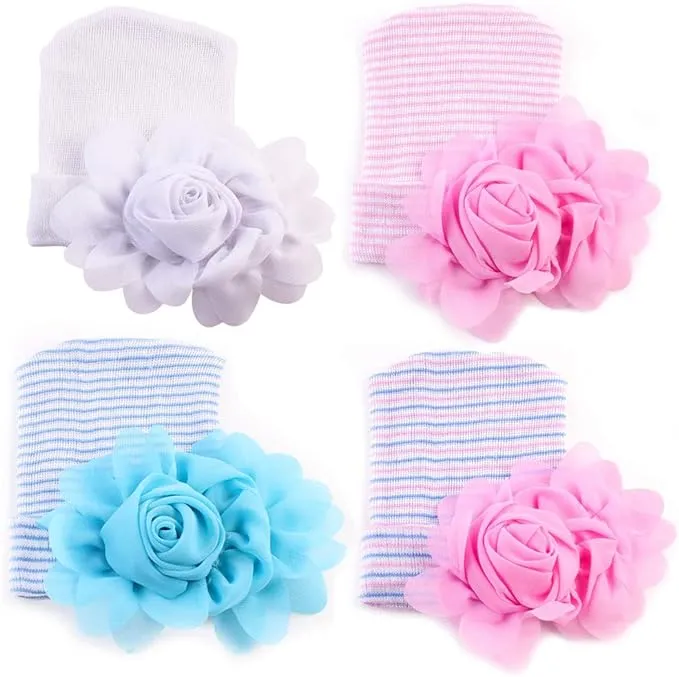 upeilxd Newborn Hospital Hat Infant Baby Hat Caps with Bow Soft Cute Nursery Beanie Hat