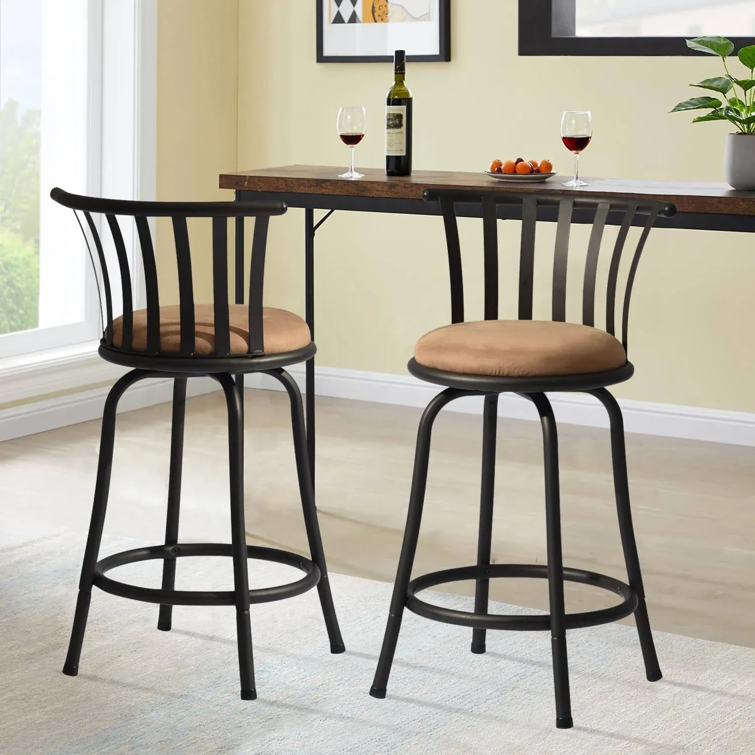 Classic Barstools Set of 2, Country Style Bar Chairs with Back and Footrest