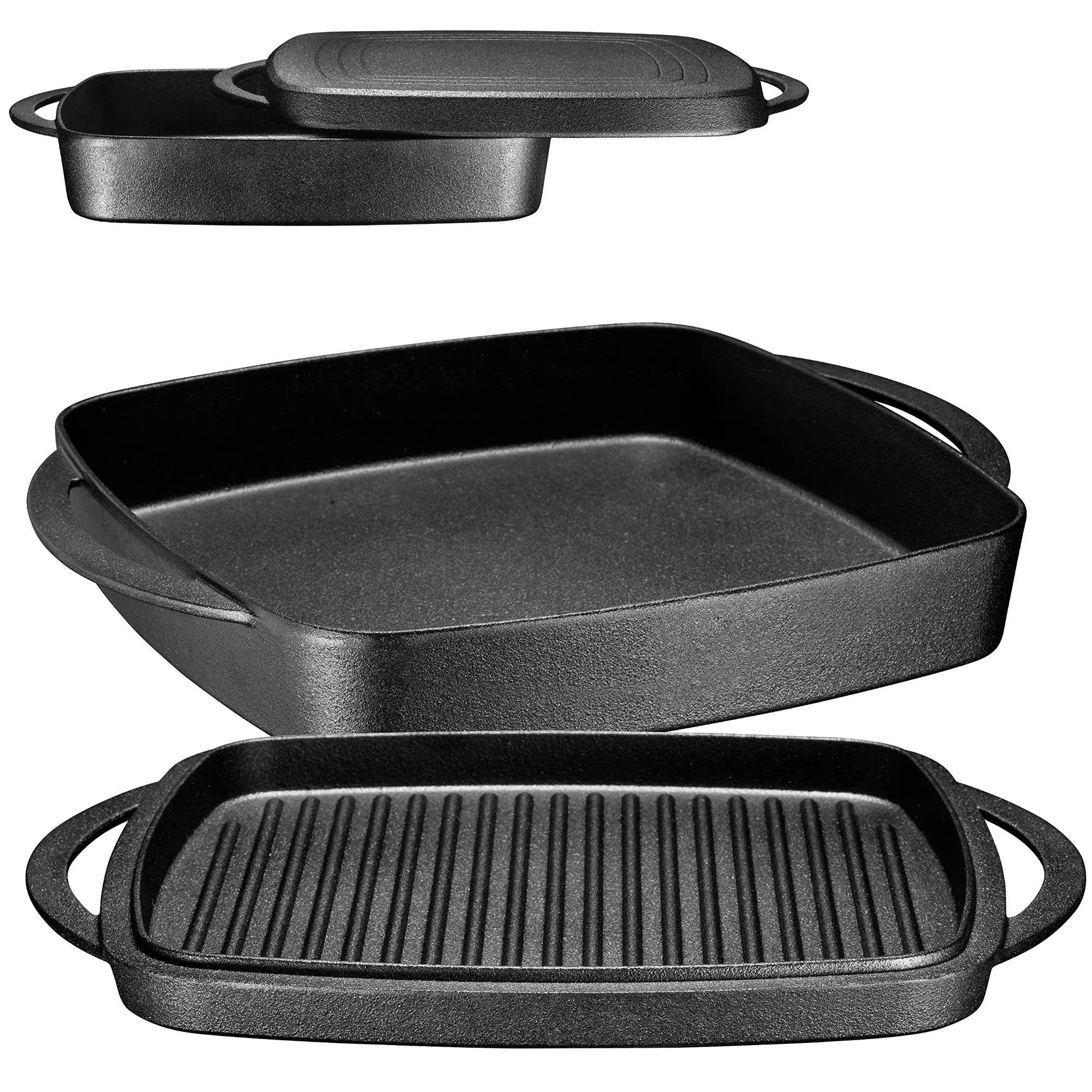 Bruntmor Black 2-in-1 Pre-Seasoned Square Cast Iron Dutch Oven